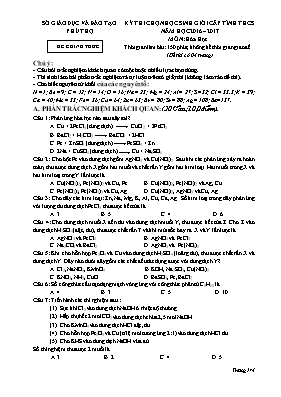Đề thi chọn học sinh giỏi cấp tỉnh THCS năm học 2016 2017 môn Hóa Học